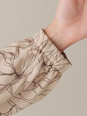 マタニティ ワンピース|バンドカラーウエストシャーリング パターンワンピース　マタニティ・産後授乳服【出産後も長く使える】