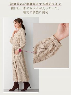 マタニティ ワンピース|バンドカラーウエストシャーリング パターンワンピース　マタニティ・産後授乳服【出産後も長く使える】