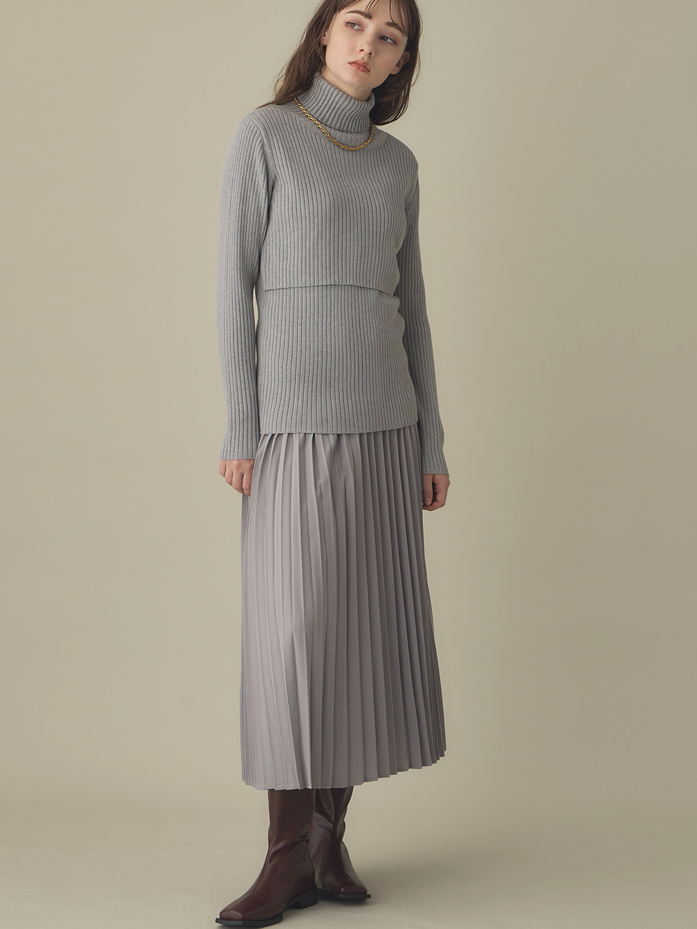 マタニティ トップス|リブタートルニット　マタニティ・授乳服【出産後も長く使える】|杢グリーン