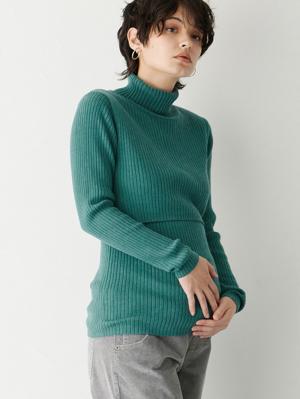 マタニティ トップス|リブタートルニット　マタニティ・授乳服【出産後も長く使える】|杢グリーン