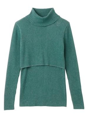 マタニティ トップス|リブタートルニット　マタニティ・授乳服【出産後も長く使える】|杢グリーン