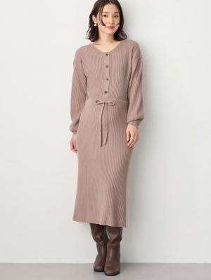 マタニティ ワンピース|フロントボタンリブニットワンピース　マタニティ・産後授乳服【出産後も長く使える】Rosemadame（ローズマダム）|ベージュ