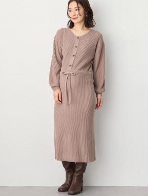 マタニティ ワンピース|フロントボタンリブニットワンピース　マタニティ・産後授乳服【出産後も長く使える】Rosemadame（ローズマダム）|ベージュ