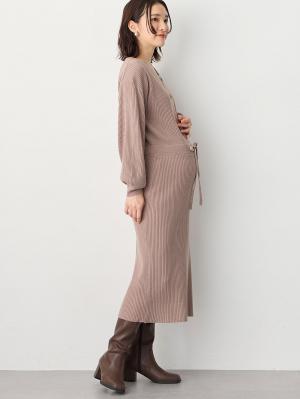 マタニティ ワンピース|フロントボタンリブニットワンピース　マタニティ・産後授乳服【出産後も長く使える】Rosemadame（ローズマダム）|ベージュ