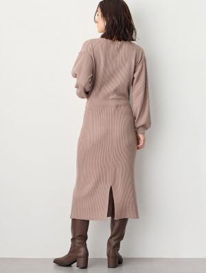 マタニティ ワンピース|フロントボタンリブニットワンピース　マタニティ・産後授乳服【出産後も長く使える】Rosemadame（ローズマダム）|ベージュ