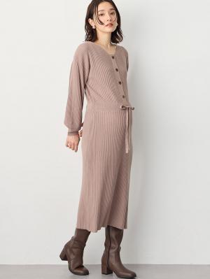 マタニティ ワンピース|フロントボタンリブニットワンピース　マタニティ・産後授乳服【出産後も長く使える】Rosemadame（ローズマダム）|ベージュ