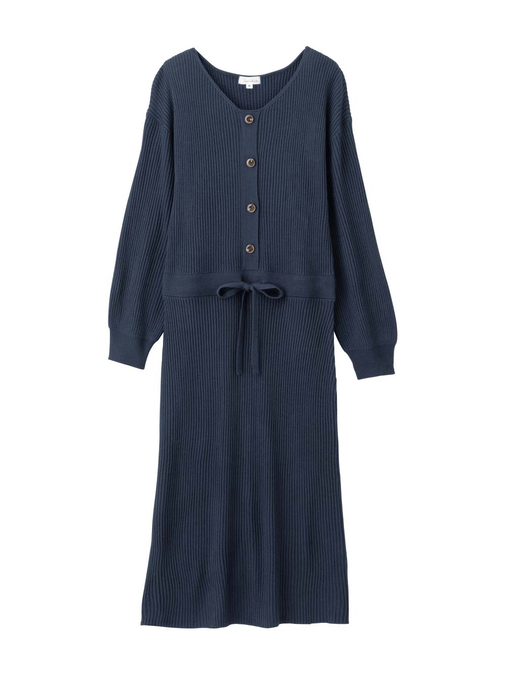 マタニティ ワンピース|フロントボタンリブニットワンピース　マタニティ・産後授乳服【出産後も長く使える】Rosemadame（ローズマダム）|ネイビー