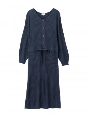 マタニティ ワンピース|フロントボタンリブニットワンピース　マタニティ・産後授乳服【出産後も長く使える】Rosemadame（ローズマダム）|ネイビー