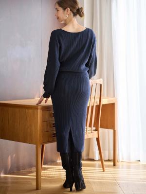 マタニティ ワンピース|フロントボタンリブニットワンピース　マタニティ・産後授乳服【出産後も長く使える】Rosemadame（ローズマダム）|ネイビー