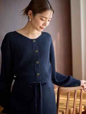 マタニティ ワンピース|フロントボタンリブニットワンピース　マタニティ・産後授乳服【出産後も長く使える】Rosemadame（ローズマダム）|ネイビー
