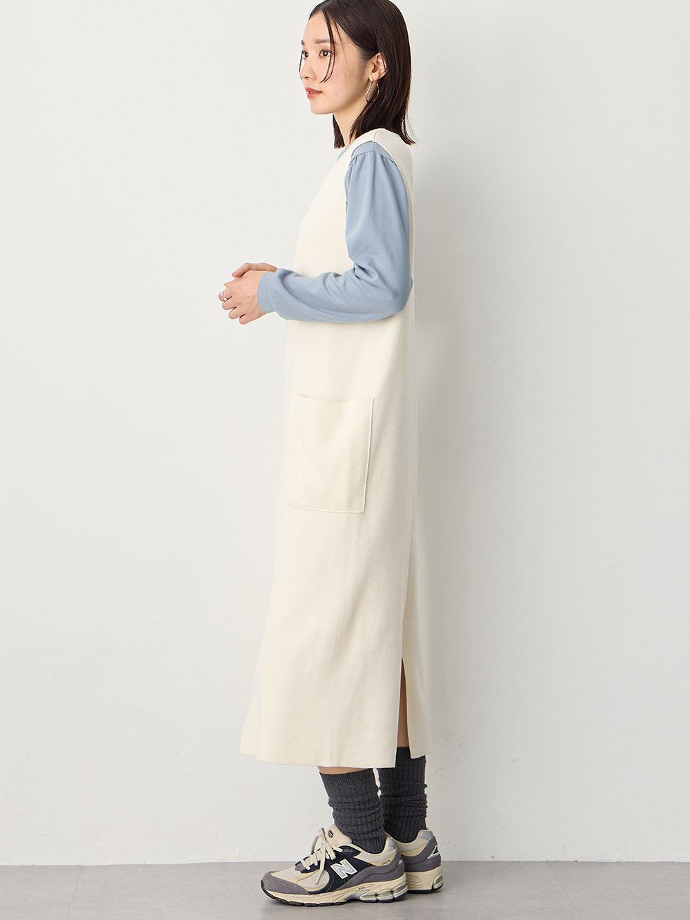 マタニティ ワンピース|スムーストップス×ニットジャンドレアンサンブル　マタニティ・産後授乳服【出産後も長く使える】Rosemadame（ローズマダム）|オフ