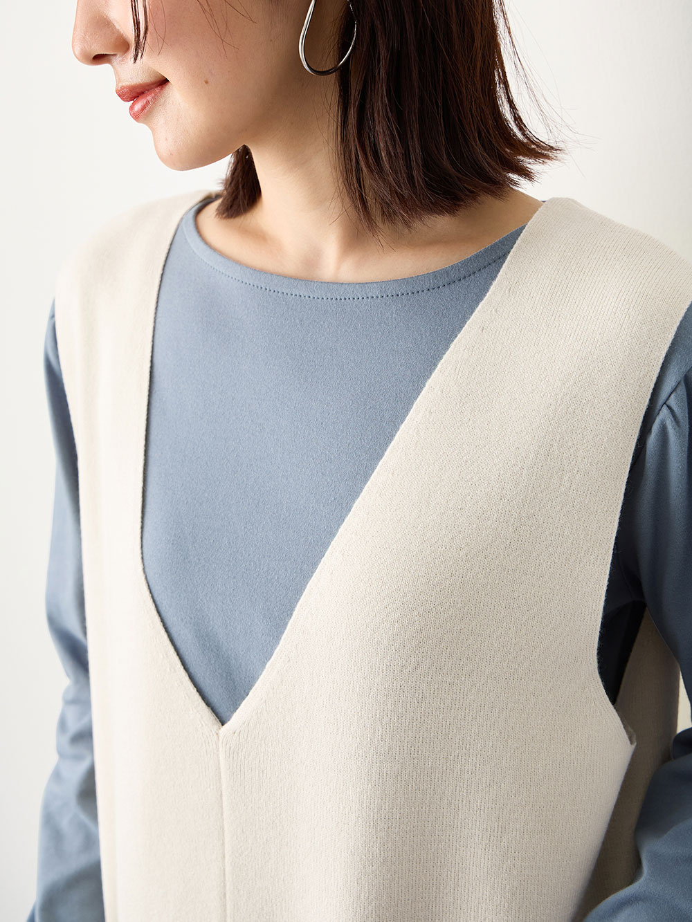 マタニティ ワンピース|スムーストップス×ニットジャンドレアンサンブル　マタニティ・産後授乳服【出産後も長く使える】Rosemadame（ローズマダム）|オフ