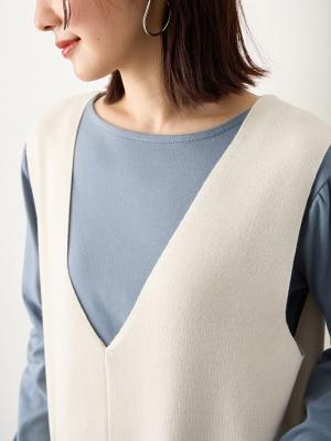 マタニティ ワンピース|スムーストップス×ニットジャンドレアンサンブル　マタニティ・産後授乳服【出産後も長く使える】Rosemadame（ローズマダム）|オフ