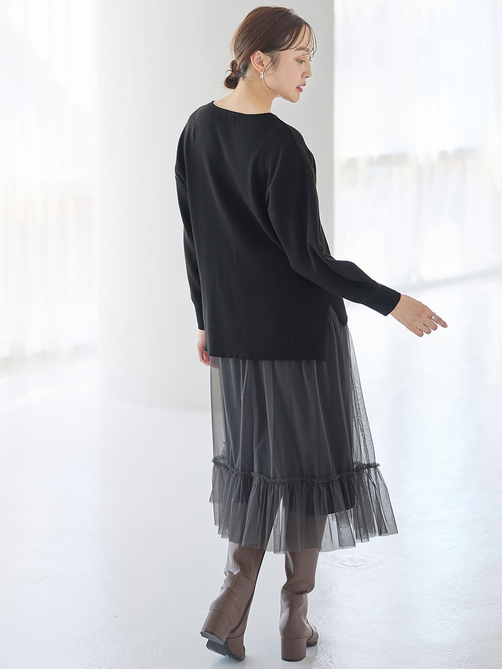 マタニティ トップス|リブニットトップス（授乳らくちんタブ付き）マタニティ・産後授乳服【出産後も長く使える】Rosemadame（ローズマダム）|ブラック