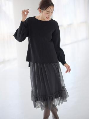 マタニティ トップス|リブニットトップス（授乳らくちんタブ付き）マタニティ・産後授乳服【出産後も長く使える】Rosemadame（ローズマダム）|ブラック