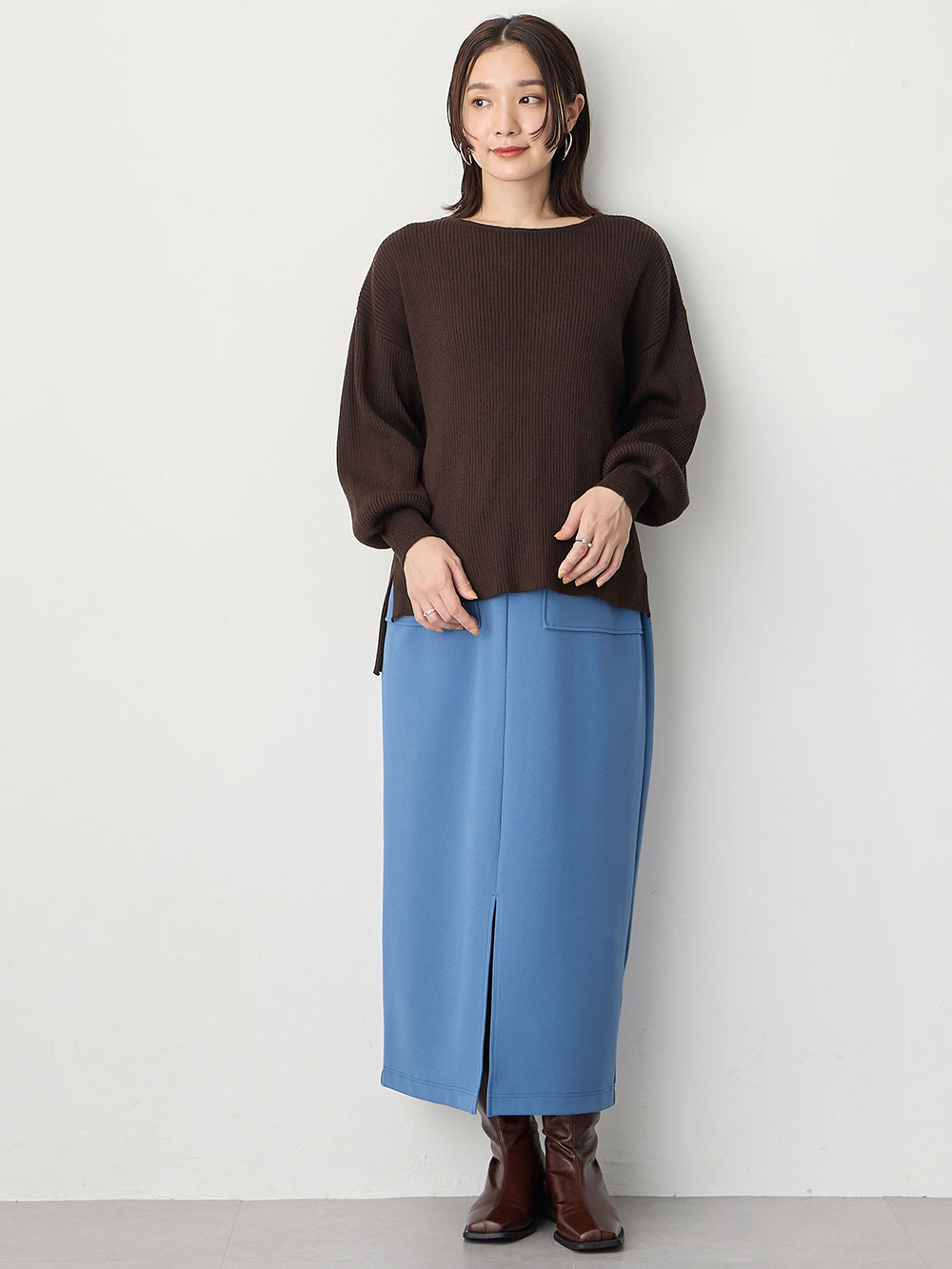 マタニティ トップス|リブニットトップス（授乳らくちんタブ付き）マタニティ・産後授乳服【出産後も長く使える】Rosemadame（ローズマダム）|ブラウン