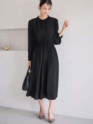 マタニティ ワンピース|プチフリルシフォンギャザーワンピース マタニティ・産後【出産後も長く使える】|ブラック
