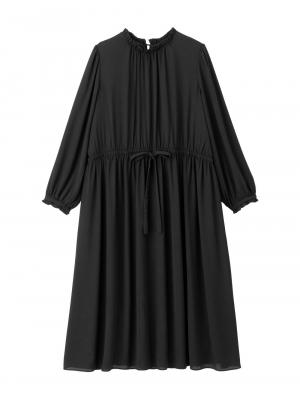 マタニティ ワンピース|プチフリルシフォンギャザーワンピース マタニティ・産後【出産後も長く使える】|ブラック