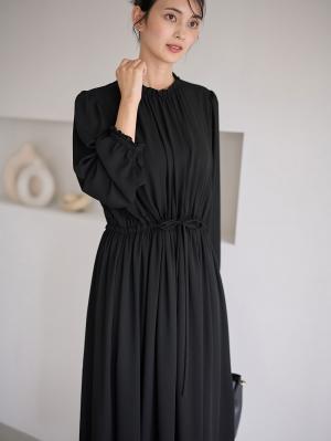 マタニティ ワンピース|プチフリルシフォンギャザーワンピース マタニティ・産後【出産後も長く使える】|ブラック