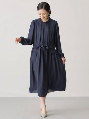 マタニティ ワンピース|プチフリルシフォンギャザーワンピース マタニティ・産後【出産後も長く使える】|ネイビー