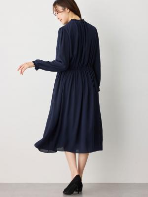 マタニティ ワンピース|プチフリルシフォンギャザーワンピース マタニティ・産後【出産後も長く使える】|ネイビー