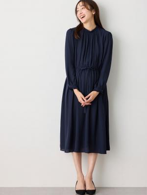 マタニティ ワンピース|プチフリルシフォンギャザーワンピース マタニティ・産後【出産後も長く使える】|ネイビー
