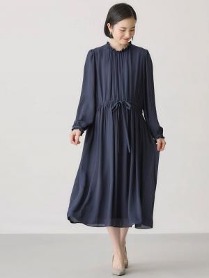 マタニティ ワンピース|プチフリルシフォンギャザーワンピース マタニティ・産後【出産後も長く使える】|ネイビー