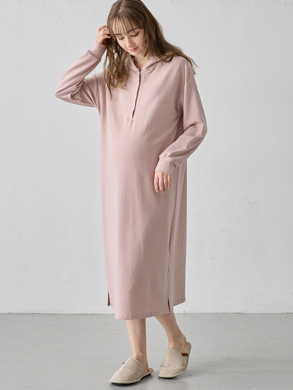 マタニティ パジャマ・ルームウェア|マルチWAYストレッチルームワンピ マタニティ・産後授乳【出産後も長く使える】Rosemadame(ローズマダム)|ピンク