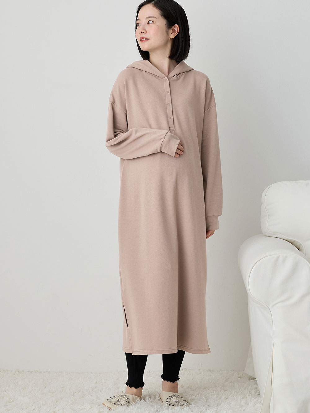 マタニティ パジャマ・ルームウェア|マルチWAYストレッチルームワンピ マタニティ・産後授乳【出産後も長く使える】Rosemadame(ローズマダム)|モカ