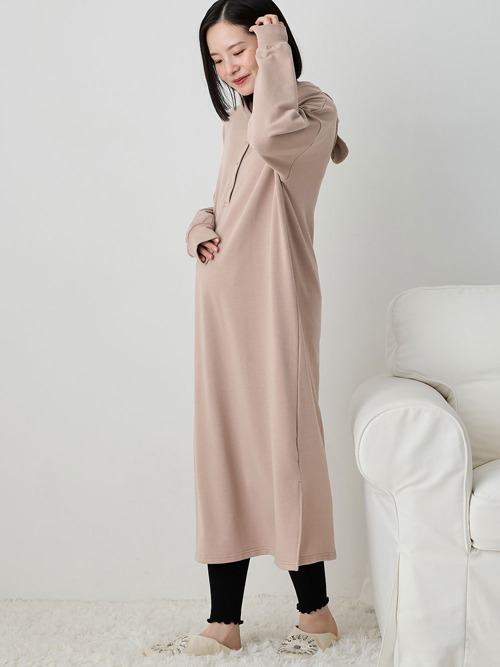 マタニティ パジャマ・ルームウェア|マルチWAYストレッチルームワンピ マタニティ・産後授乳【出産後も長く使える】Rosemadame(ローズマダム)|モカ