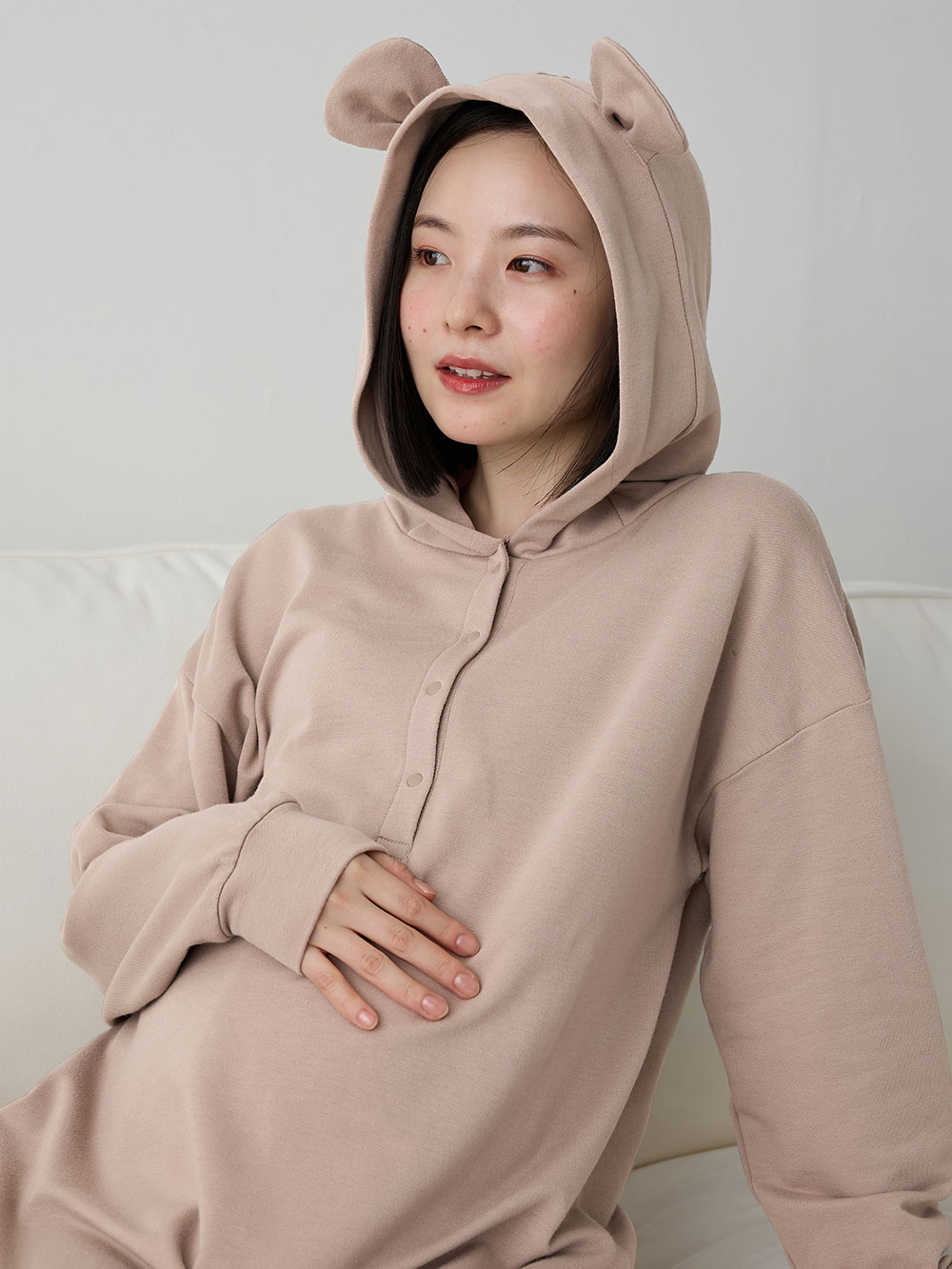 マタニティ パジャマ・ルームウェア|マルチWAYストレッチルームワンピ マタニティ・産後授乳【出産後も長く使える】Rosemadame(ローズマダム)|モカ