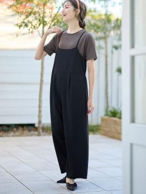 マタニティ パンツ|ジョーゼット風カットソーサロペット　マタニティ・産後【出産後も長く使える】Rosemadame（ローズマダム）|ブラック