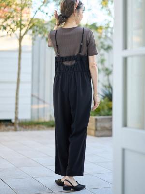 マタニティ パンツ|ジョーゼット風カットソーサロペット　マタニティ・産後【出産後も長く使える】Rosemadame（ローズマダム）|ブラック