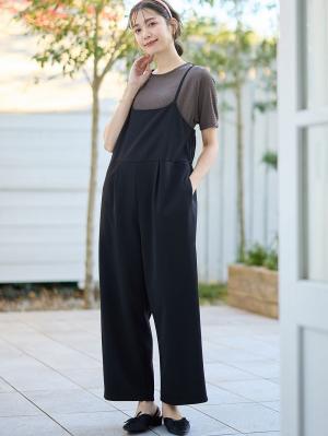 マタニティ パンツ|ジョーゼット風カットソーサロペット　マタニティ・産後【出産後も長く使える】Rosemadame（ローズマダム）|ブラック