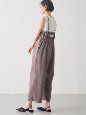 マタニティ パンツ|ジョーゼット風カットソーサロペット　マタニティ・産後【出産後も長く使える】Rosemadame（ローズマダム）|モカ