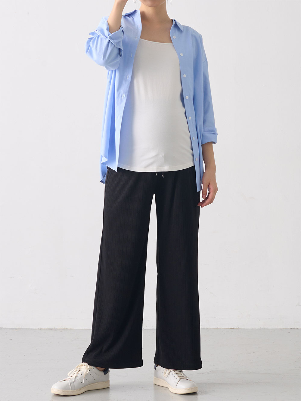 マタニティ パンツ|テレコワイドパンツ　マタニティ・産後【出産後も長く使える】Rosemadame（ローズマダム）|ブラック