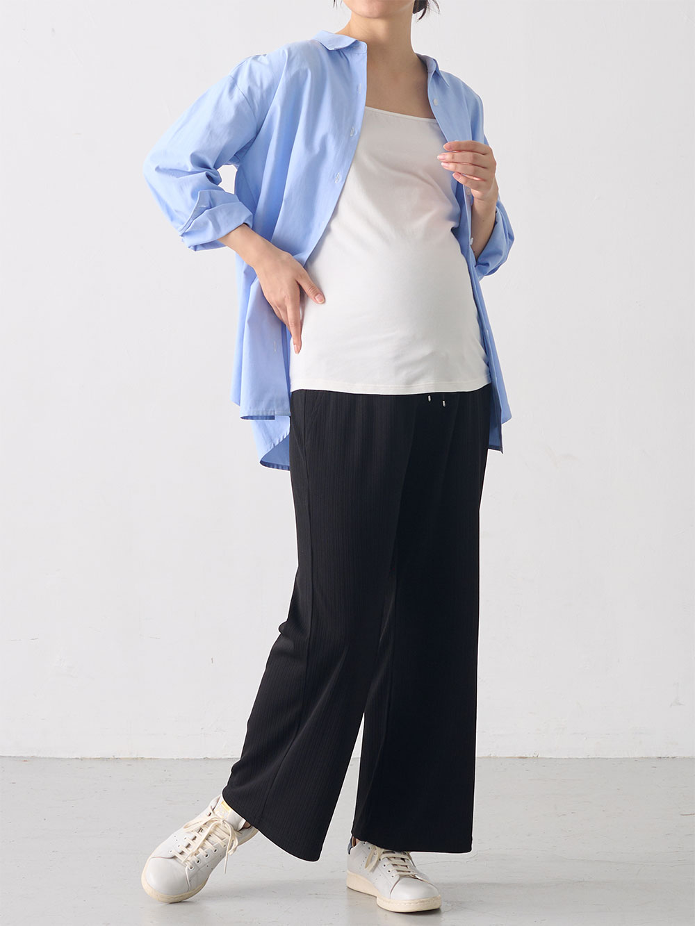 マタニティ パンツ|テレコワイドパンツ　マタニティ・産後【出産後も長く使える】Rosemadame（ローズマダム）|ブラック