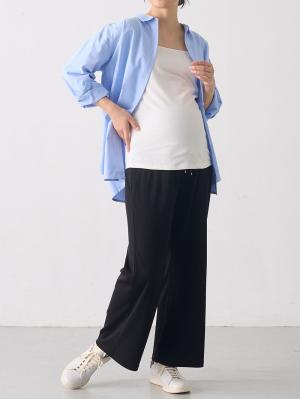 マタニティ パンツ|テレコワイドパンツ　マタニティ・産後【出産後も長く使える】Rosemadame（ローズマダム）|ブラック