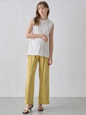 マタニティ パンツ|テレコワイドパンツ　マタニティ・産後【出産後も長く使える】Rosemadame（ローズマダム）|マスタード