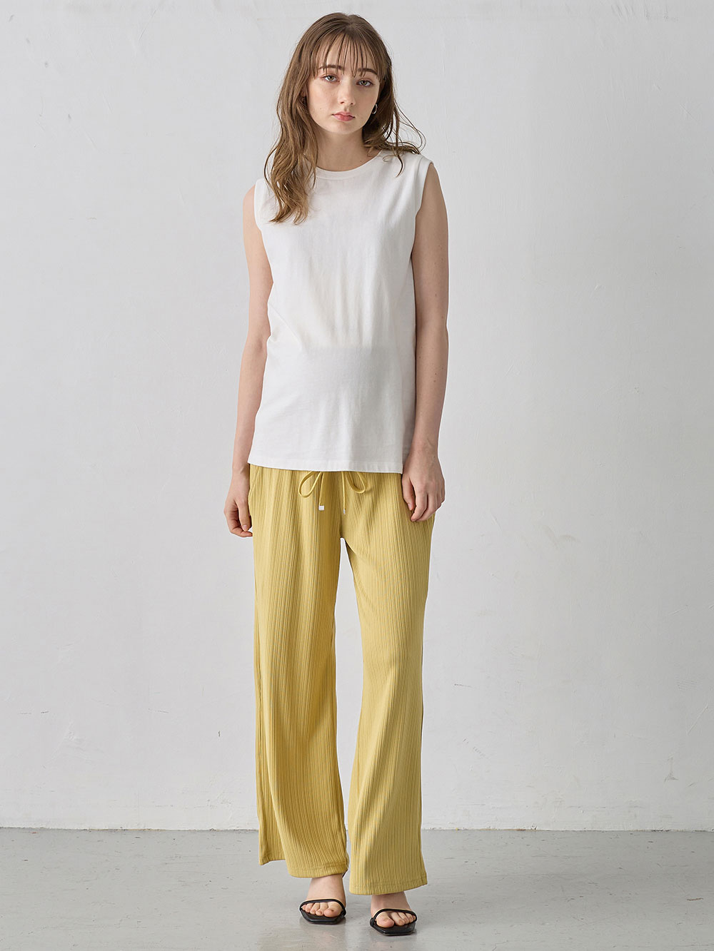 マタニティ パンツ|テレコワイドパンツ　マタニティ・産後【出産後も長く使える】Rosemadame（ローズマダム）|マスタード