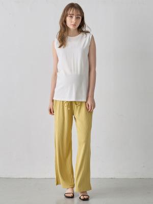 マタニティ パンツ|テレコワイドパンツ　マタニティ・産後【出産後も長く使える】Rosemadame（ローズマダム）|マスタード