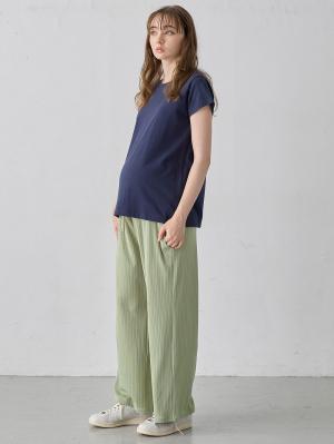 マタニティ パンツ|テレコワイドパンツ　マタニティ・産後【出産後も長く使える】Rosemadame（ローズマダム）|ライトグリーン