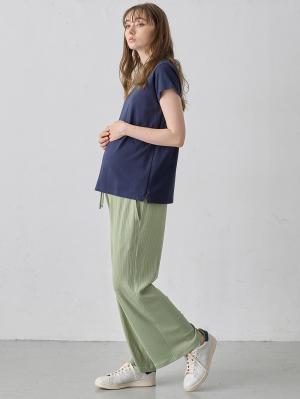 マタニティ パンツ|テレコワイドパンツ　マタニティ・産後【出産後も長く使える】Rosemadame（ローズマダム）|ライトグリーン