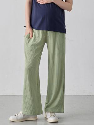 マタニティ パンツ|テレコワイドパンツ　マタニティ・産後【出産後も長く使える】Rosemadame（ローズマダム）|ライトグリーン