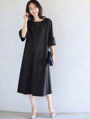 マタニティ ワンピース|ジョーゼット風カットソーワンピース　マタニティ・産後授乳【出産後も長く使える】Rosemadame（ローズマダム）|ブラック