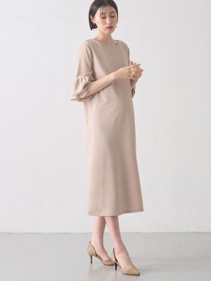 マタニティ ワンピース|ジョーゼット風カットソーワンピース　マタニティ・産後授乳【出産後も長く使える】Rosemadame（ローズマダム）|ベージュ