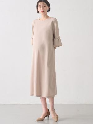 マタニティ ワンピース|ジョーゼット風カットソーワンピース　マタニティ・産後授乳【出産後も長く使える】Rosemadame（ローズマダム）|ベージュ