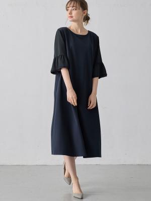 マタニティ ワンピース|ジョーゼット風カットソーワンピース　マタニティ・産後授乳【出産後も長く使える】Rosemadame（ローズマダム）|ネイビー