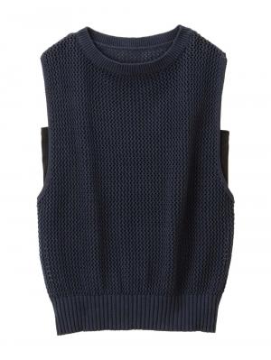 マタニティ トップス|コットンノースリーブ重ね着風ニット マタニティ・授乳服 【出産後も長く使える】|ネイビー