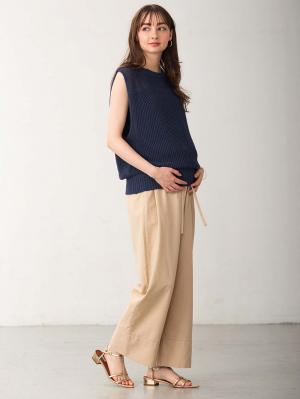 マタニティ トップス|コットンノースリーブ重ね着風ニット マタニティ・授乳服 【出産後も長く使える】|ネイビー